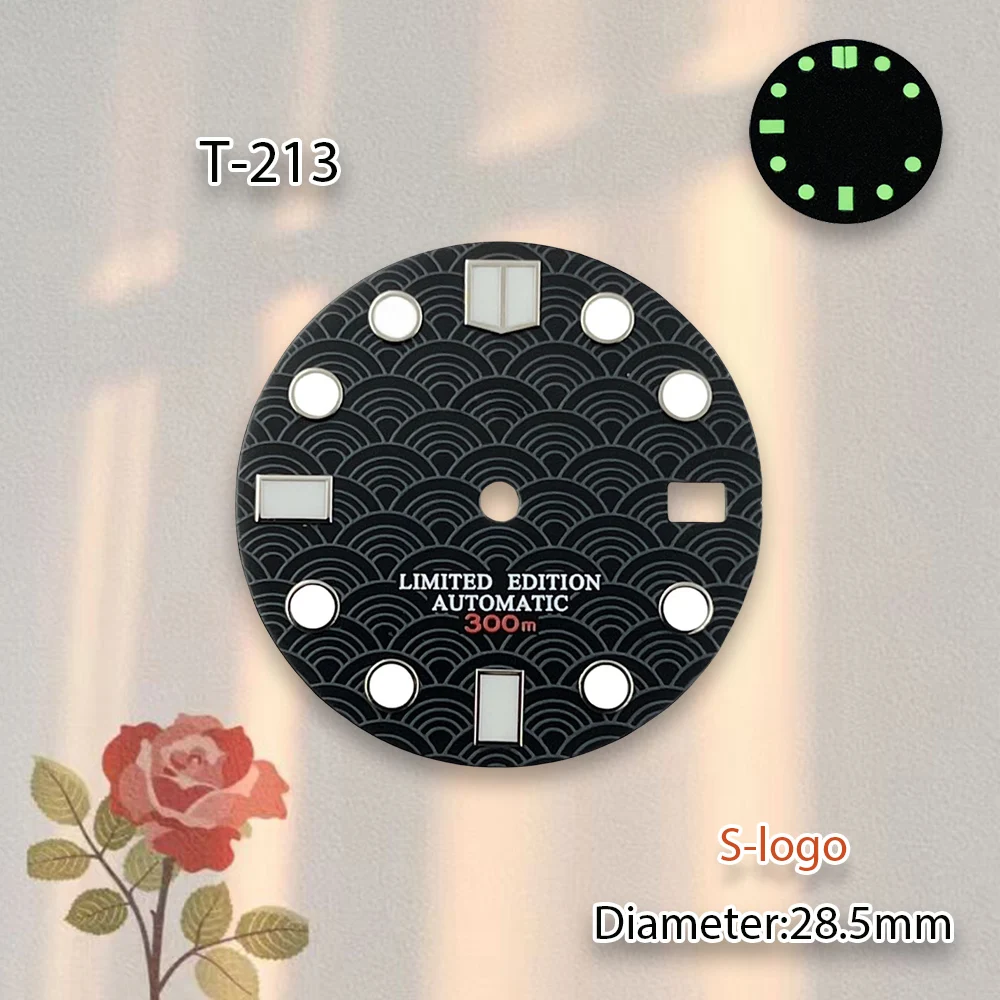 28.5mm NH35  S Logo SUB/SKX007 DIal Suitable For NH35/NH36 Movement Fit 3/3.8 o'clock Green Luminous Watch Accessories