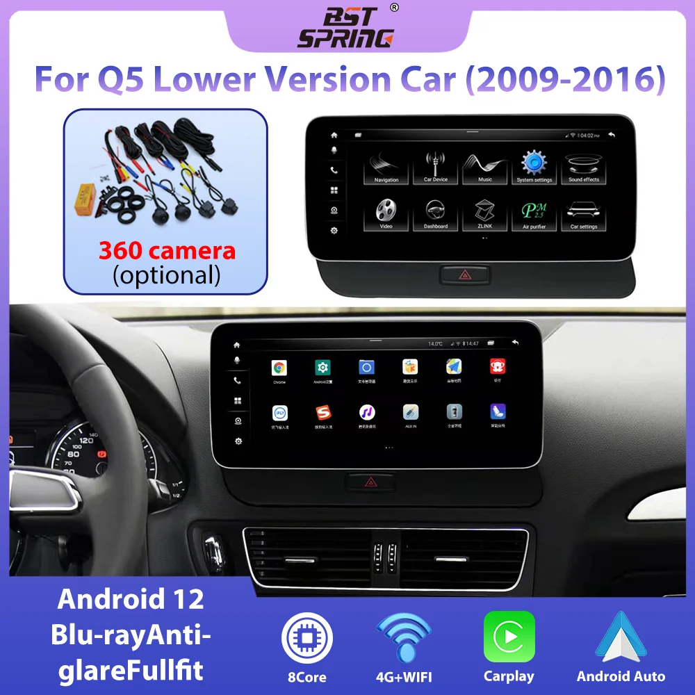 Bosstar Wireless Apple CarPlay Android Auto Car Radio Multimedia for Audi Q5 2009-2016 LHD RHD HeadUnit Video Audio Touch Screen