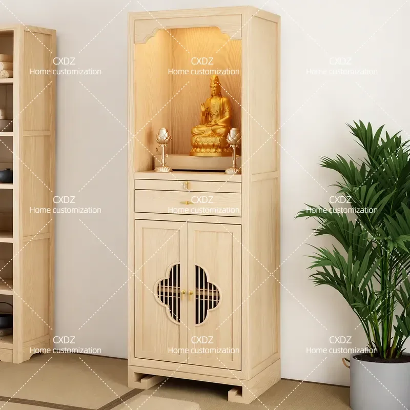 Ash wood Buddhist shrine New Chinese vertical cabinet Living room Household Buddhist cabinet Buddhist hall for table Shrine