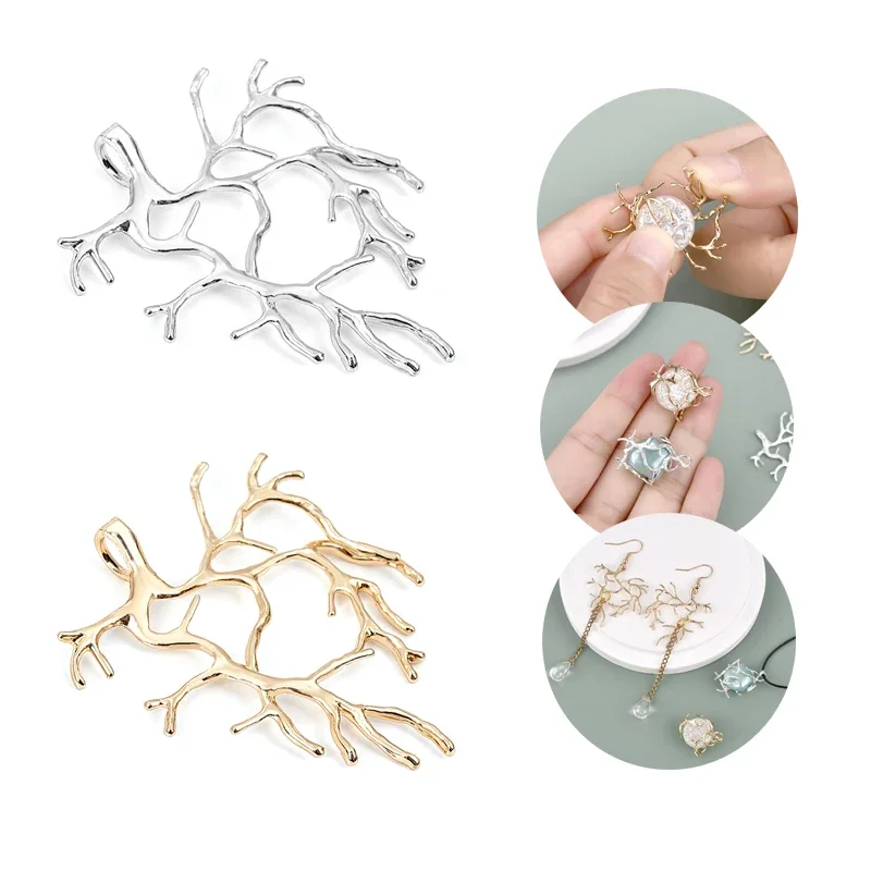 

5Pcs Copper Plating Silver 27x31mm Tree Branch Blank Base Necklace Pendants For Cabochon Cameo DIY Jewelry Making Accessories