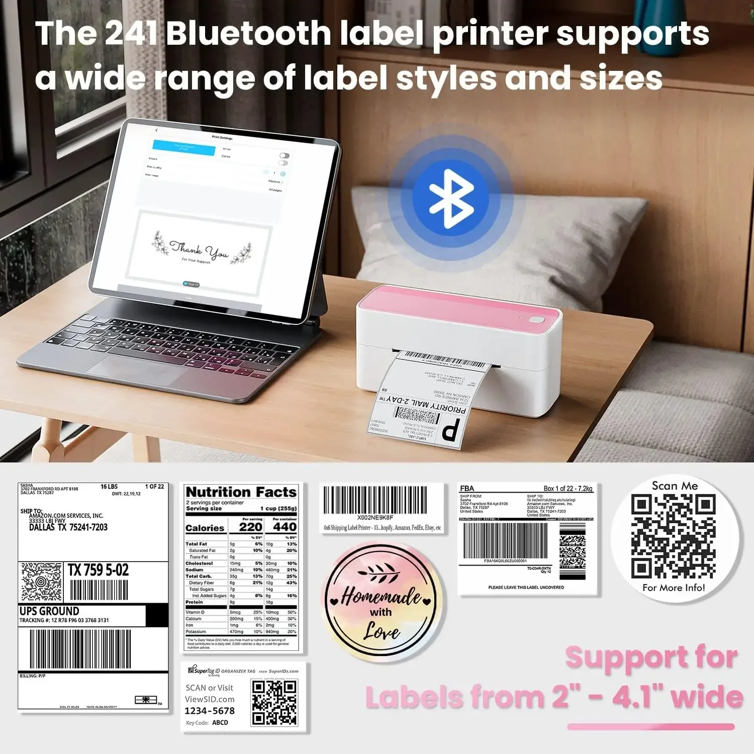 Impressora de etiquetas térmica bluetooth 100mm x 150mm impressora de etiquetas de envio sem fio para pacotes de envio pequenas empresas phomemo 241