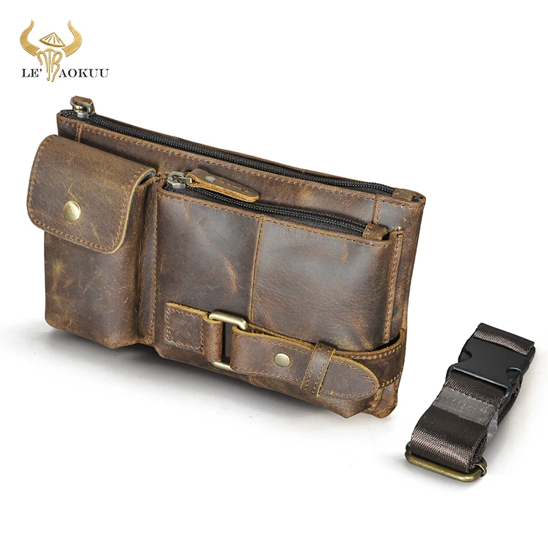 Thick Quality Leather Male Crossbody Sling Bag Design Travel Cigarette Case Travel Fanny Fanny Waist Pack Belt Bag For Men 8135