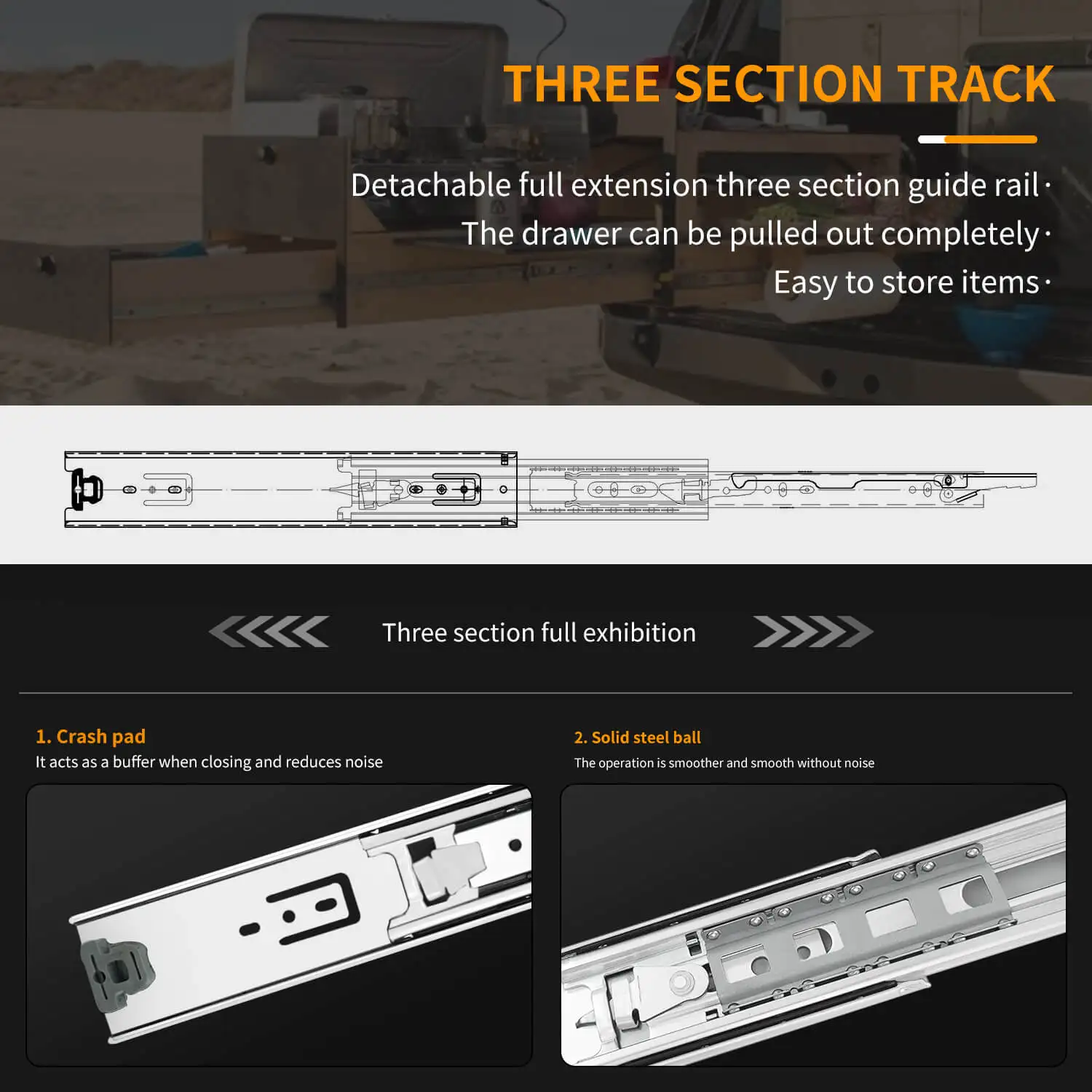 CXHIIA With Lock Heavy Duty Drawer Runners Fully Extension Ball Bearing High Bearing Capacity 68KG Campervan Drawer Slides