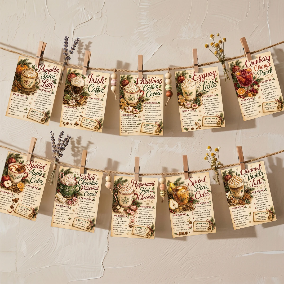 20 Stück Weihnachts-Getränke-Rezeptkarten, Getränke-Zutatenliste/Schritt-für-Schritt-Anleitung, für Küchen- und Kaffeebar-Dekoration, selbstgemachte Geschenke – Detail 6