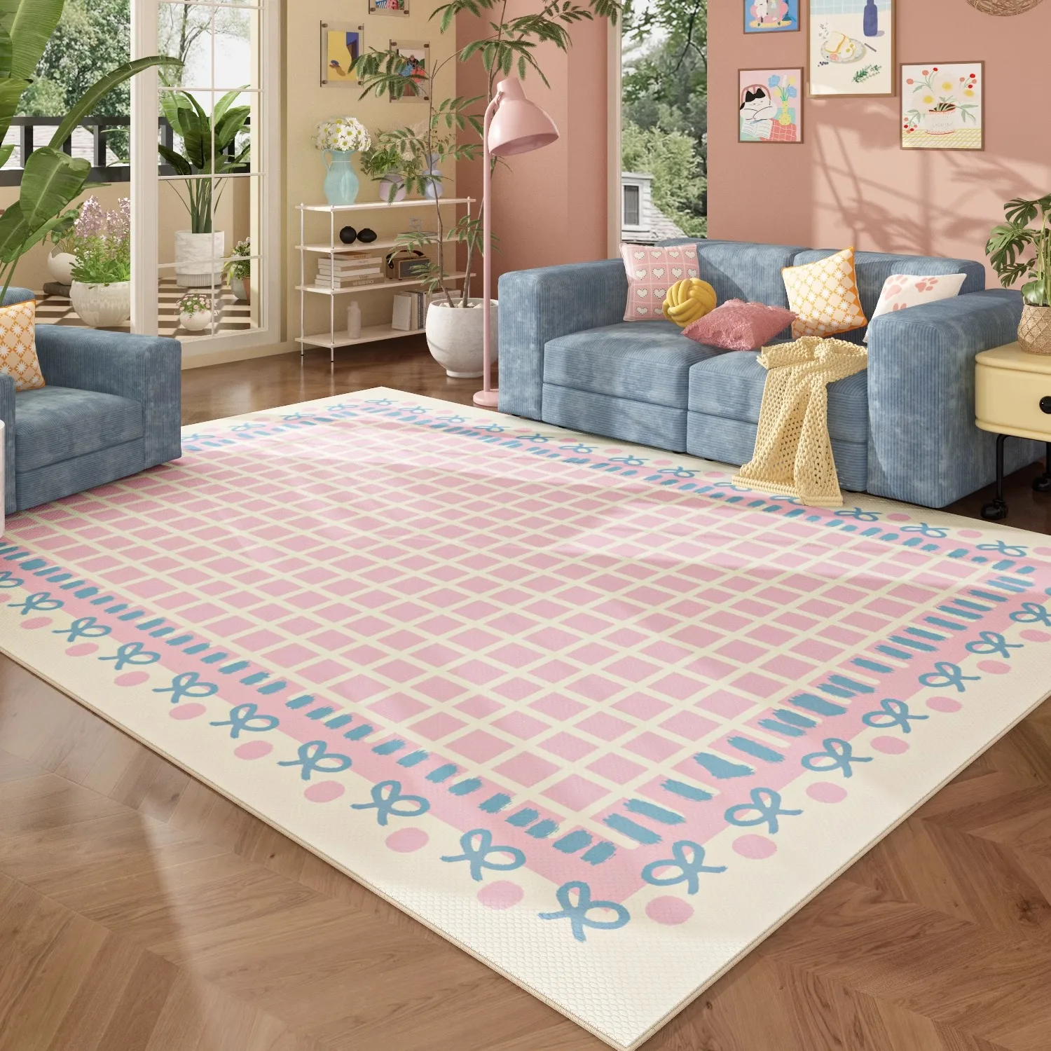 

Dopamine Colorful Living Room Carpet Cute Pink Bow Sofa Coffee Table Floor Mat Girl Nursery Decor Rug Machine Washable Ковер 러그