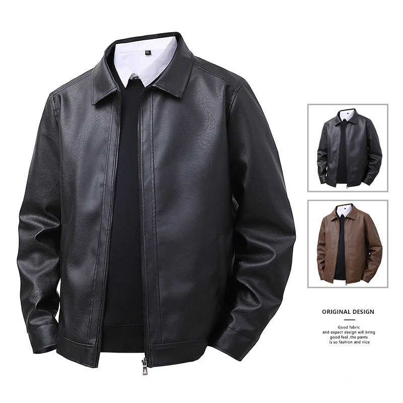 

2025 Men Autumn Spring Leather Jacket Mens Motorcycle Windproof Jackets Male Vintage Casual Turn Down Collar Coat Casual Blazers