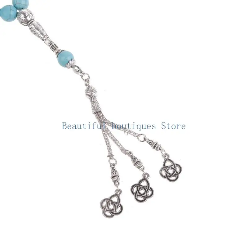 U4LF 33 Turquoise Beads Stone Bracelets Buddhist Rosary Wristband Prayer Beaded Balancing Charm Bracelet Unisex Jewelry Gift