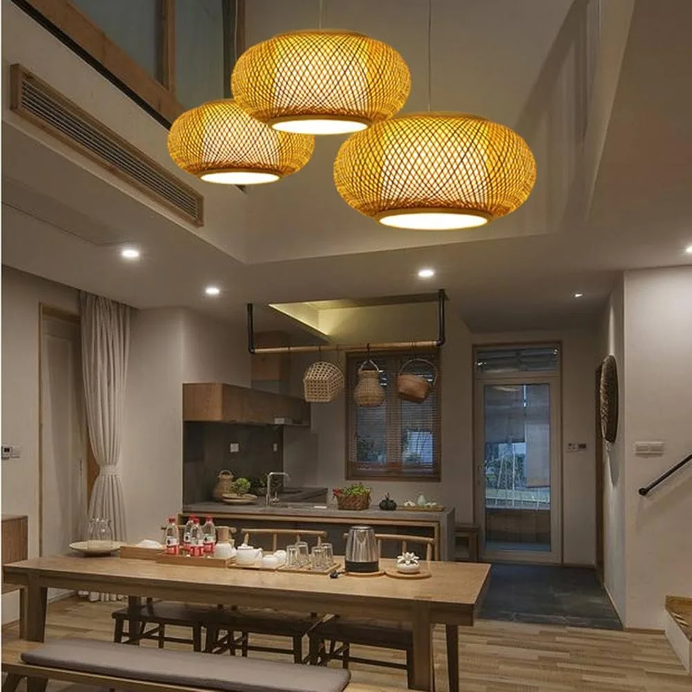 

Antique Weaving Bamboo Pendant Lamps 40/50cm Hand Knitted Bamboo Ceiling Hanging Lamp Chinese Style E27 Chandelier Light Fixture