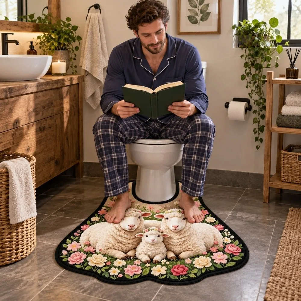Practical Sheep Pattern Toilet U-shaped Mat Non-slip Quick-dry Bathroom Floor Rug Absorbent Stain-resistant Bath Mat Household