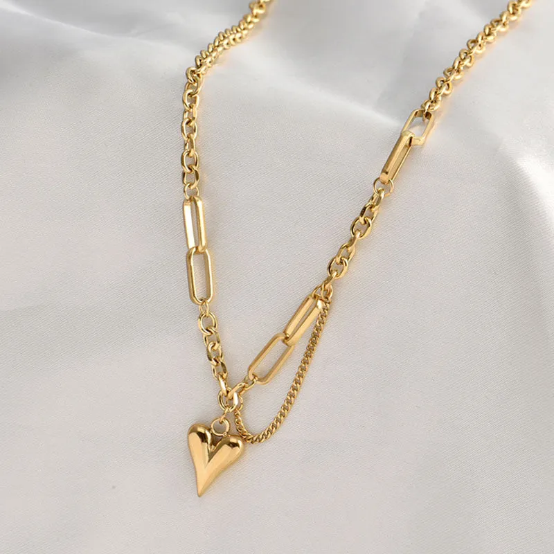 Collar con colgante de corazón de Color dorado para mujer, cadena de clavícula para niñas, joyería, REGALOS FESTIVOS, nueva tendencia