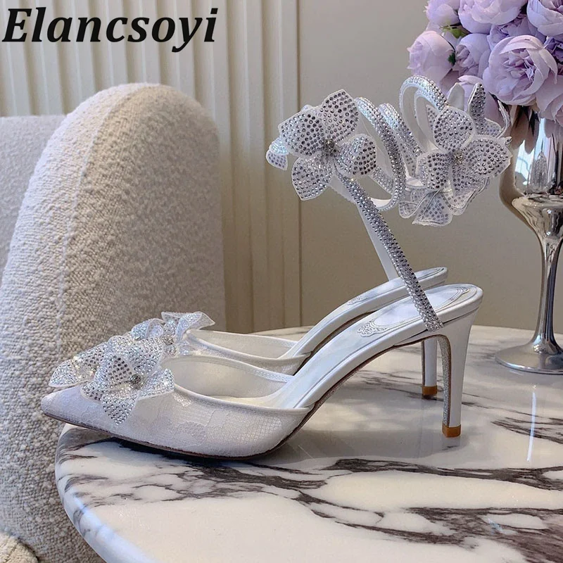Pumps Thin High Heels Sandals Women Shiny Crystal Tassel Snake Shaped Winding Wedding Shoes Spring Summer Pointed Toe Sandalias