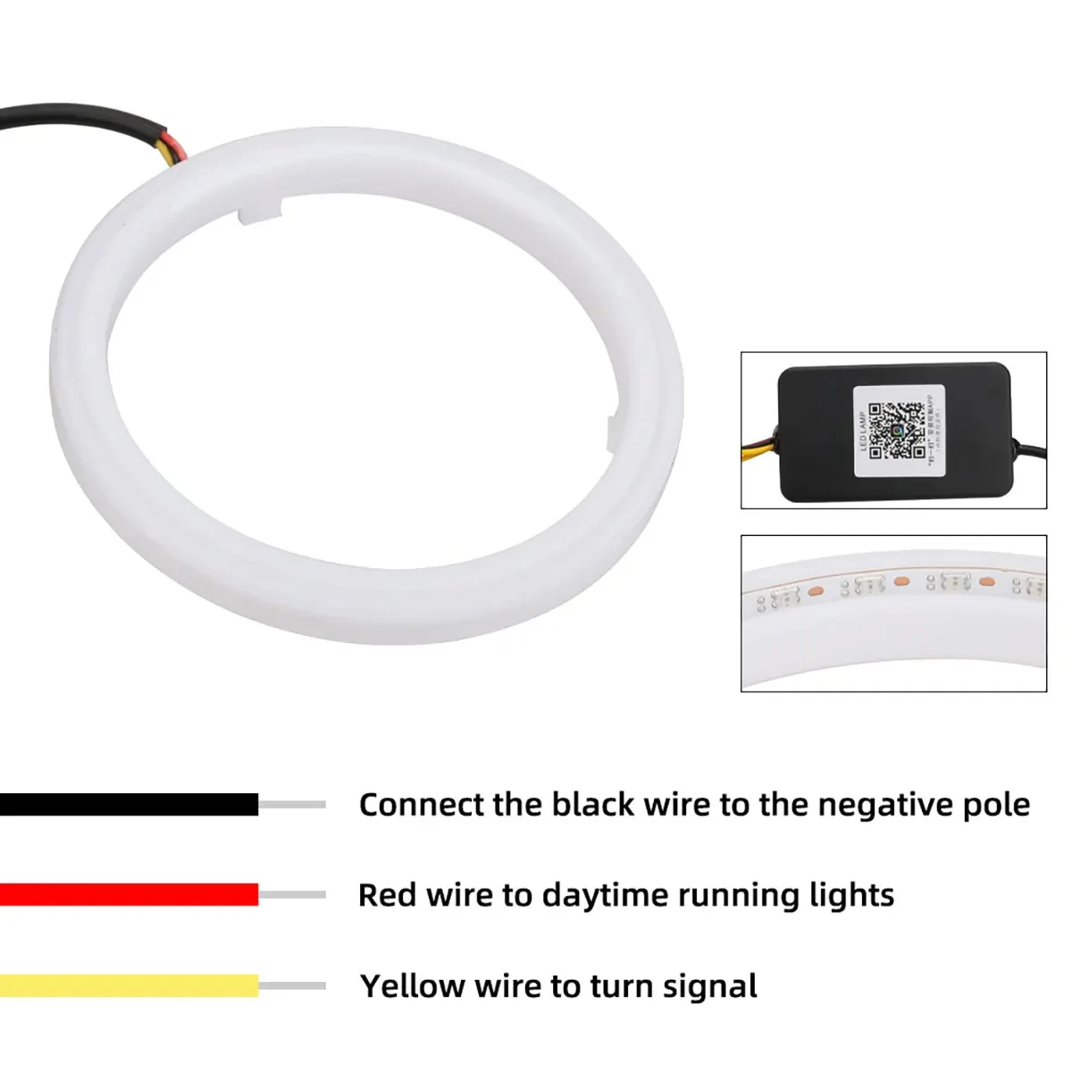 Anéis de farol LED para motocicleta, controle DRL Eyes App, algodão, anéis de halo, aplicativo decorativo, 9-30V, 60mm, 70mm, 80mm, 1pc