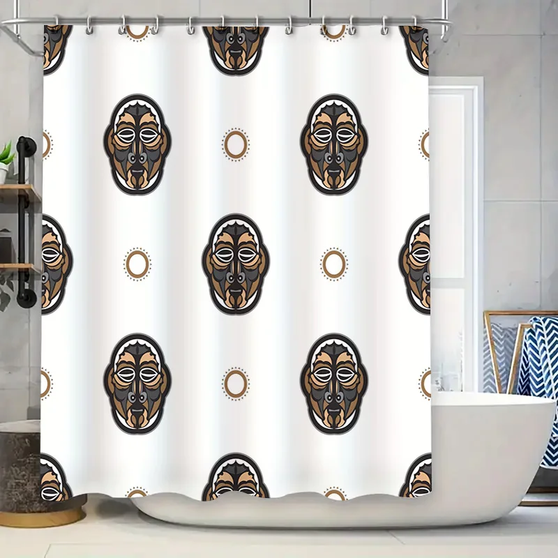 

Винтажная африканская маска, занавеска для ванны, современный домашний декор, набор занавесок для душа, водонепроницаемая ткань с кольцами для ванной комнаты