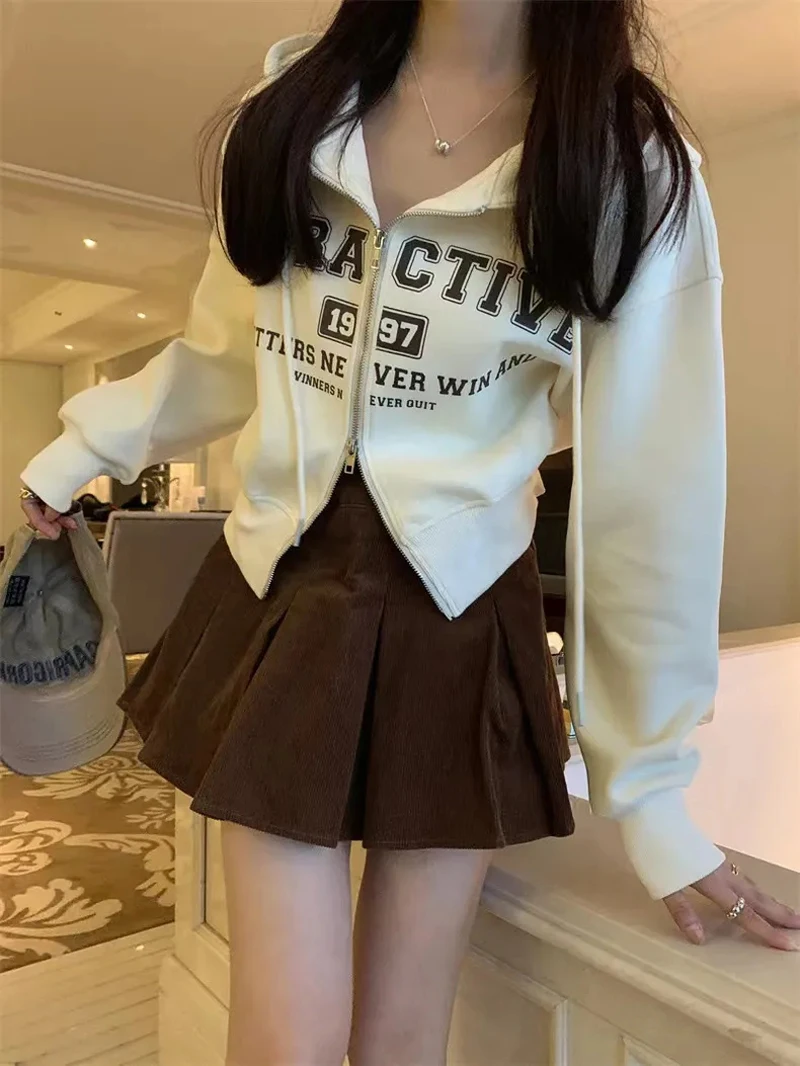 Y2k Harajuku Letter Zipper Women Hoodies American Retro Loose Long Sleeve Sweatshirt Female Casual Outwear Spring New Clothes