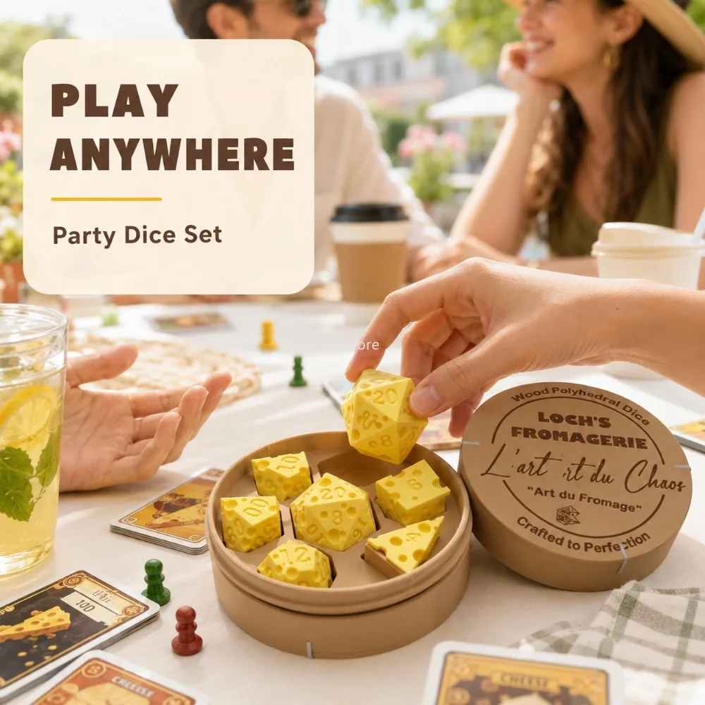 Caja de dados con forma de queso, adorno irregular D4 D20, juego de dados portátil, accesorio para juegos de mesa para niños, adultos, decoración de mesa para fiestas familiares
