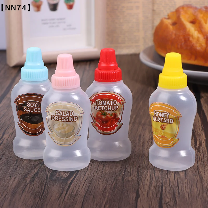 4pcs Mini Sauce Bottle 40ml Ketchup Honey Tomato Salad Containers Refillable Portable Sauce Bottle Jars Seasoning Dispensers[J]