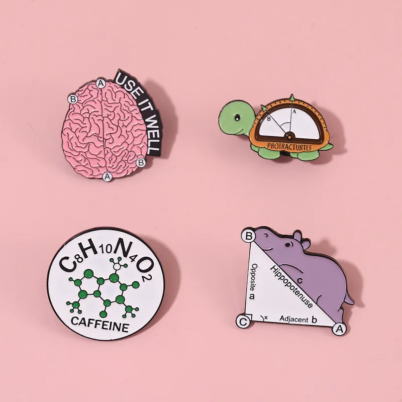 Math Puns Enamel Pin Custom Turtle Hippo Brooch Use Brain Well Caffeine Lapel Badge Backpack Animal Funny Jewelry Gift Wholesale