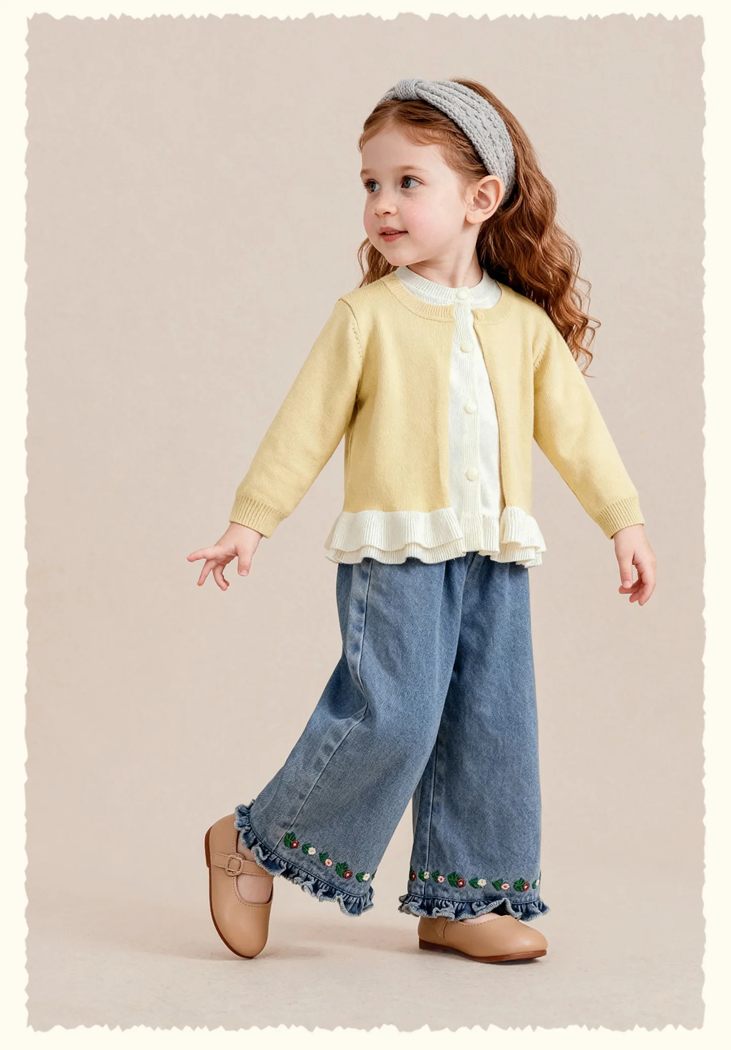 Amila 2026 Herbst Neue Kinderjeans aus reiner Baumwolle, gewaschen, Vintage, weites Bein, modisch, lässig, bequem, weiche lange Hose für den täglichen Gebrauch. – Detail 16