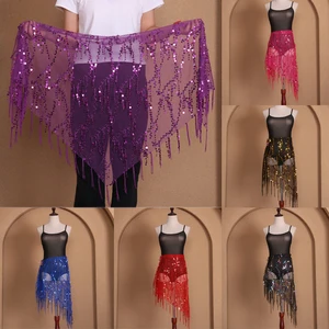 Novos trajes de dança do ventre lantejoulas borla indiano dança do ventre hip cachecol para mulheres dança desempenho cinto de cintura 11 tipos de cores 8 principais vendas soutien dança do ventre - №2