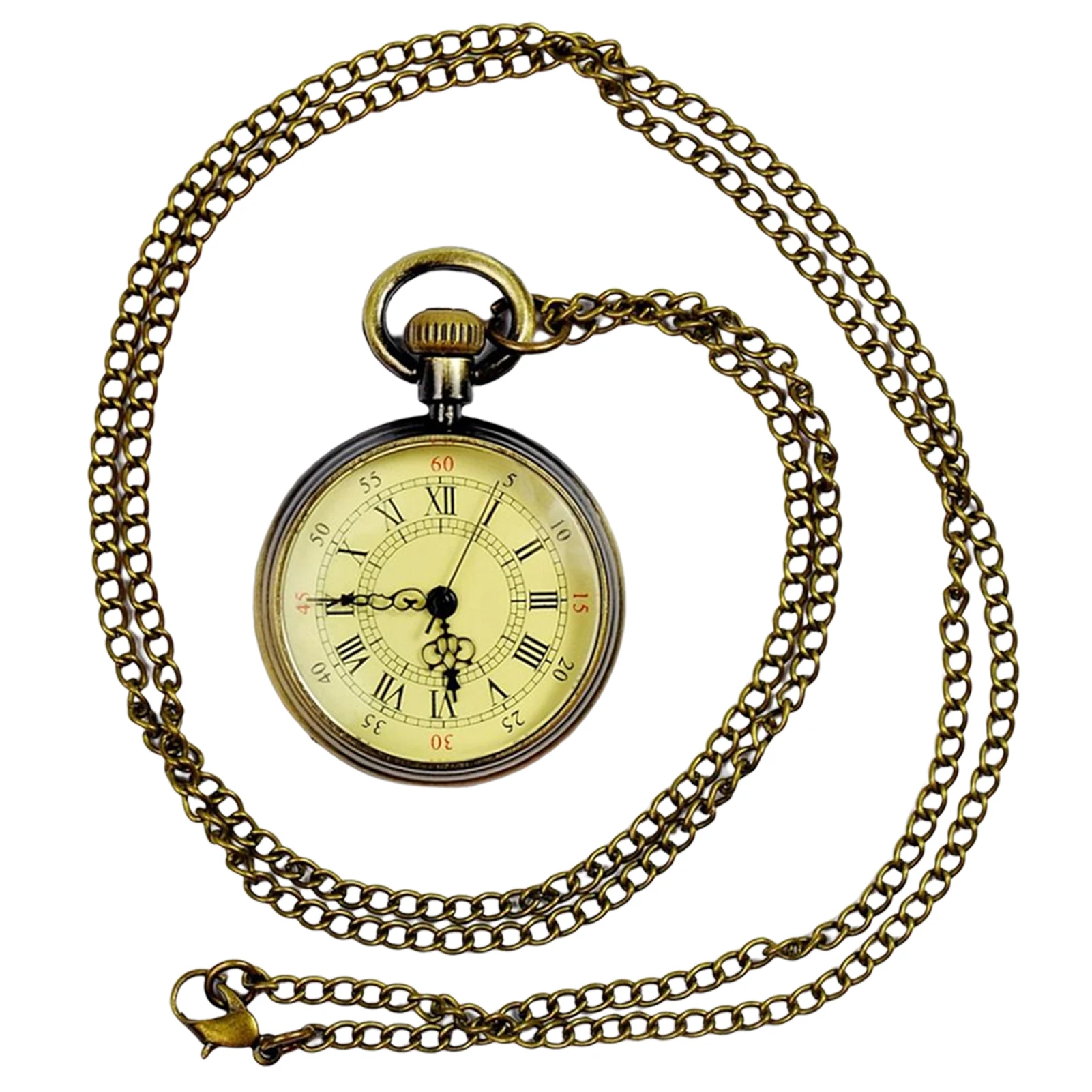 Vintage Copper Color Quartzs Pocket Watches Simple Beige Dial Romans Numbers Pendant Pocket Watches for Men Women Birthday Gift