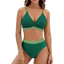 New Sexy High Waist Bikini 2025 Cross Backless Women Swimsuit Solid Tight Beachwear Bikini Set Seaside Sling Pool Swimwear