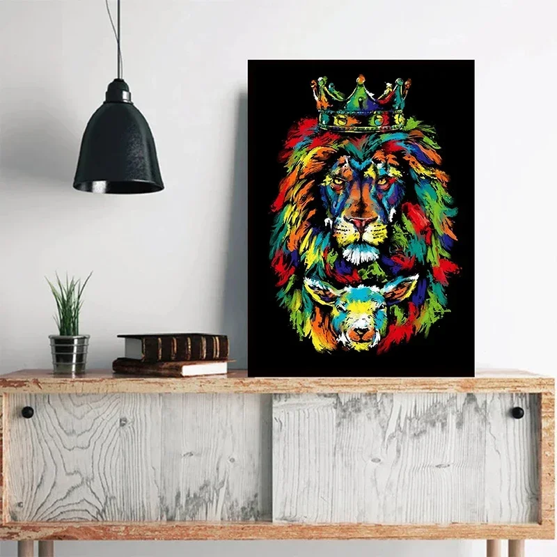 Vintage Lion And Lamb Stand Together Canvas Painting Wall Art Christian Jesus Posters And For Porch Living Room Decor