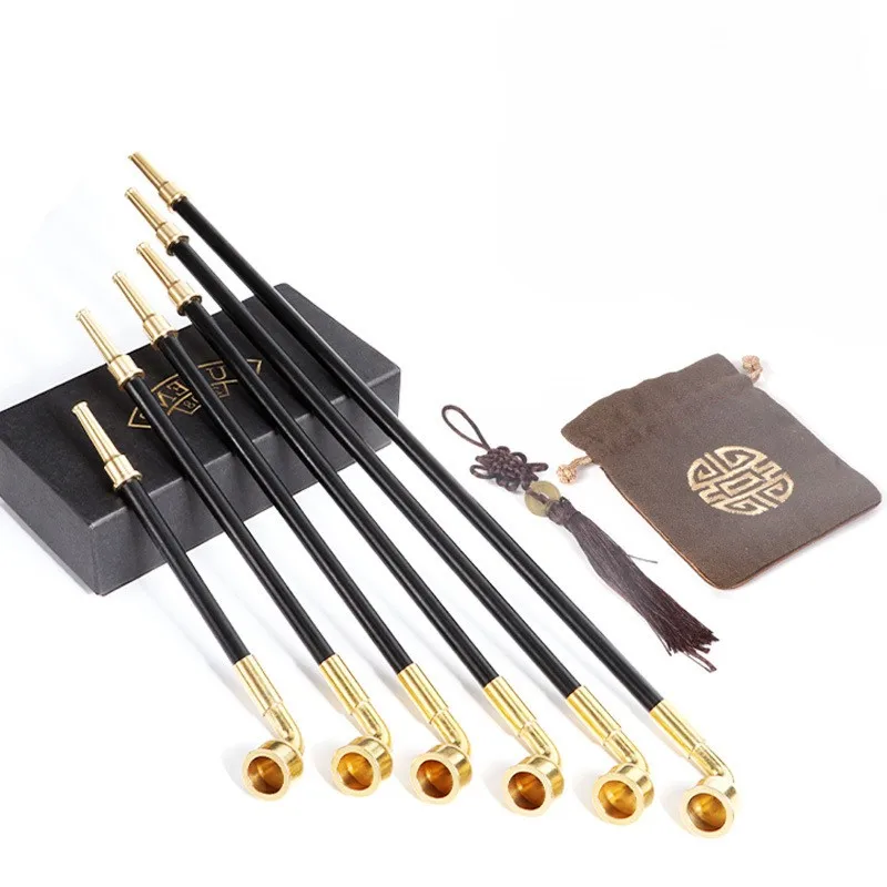 

Long Smoking Pipe for Men, Traditional Handmade Tobacco Pipe with Copper Bowl and Mouthpiece, Retro Design Smoker Gift