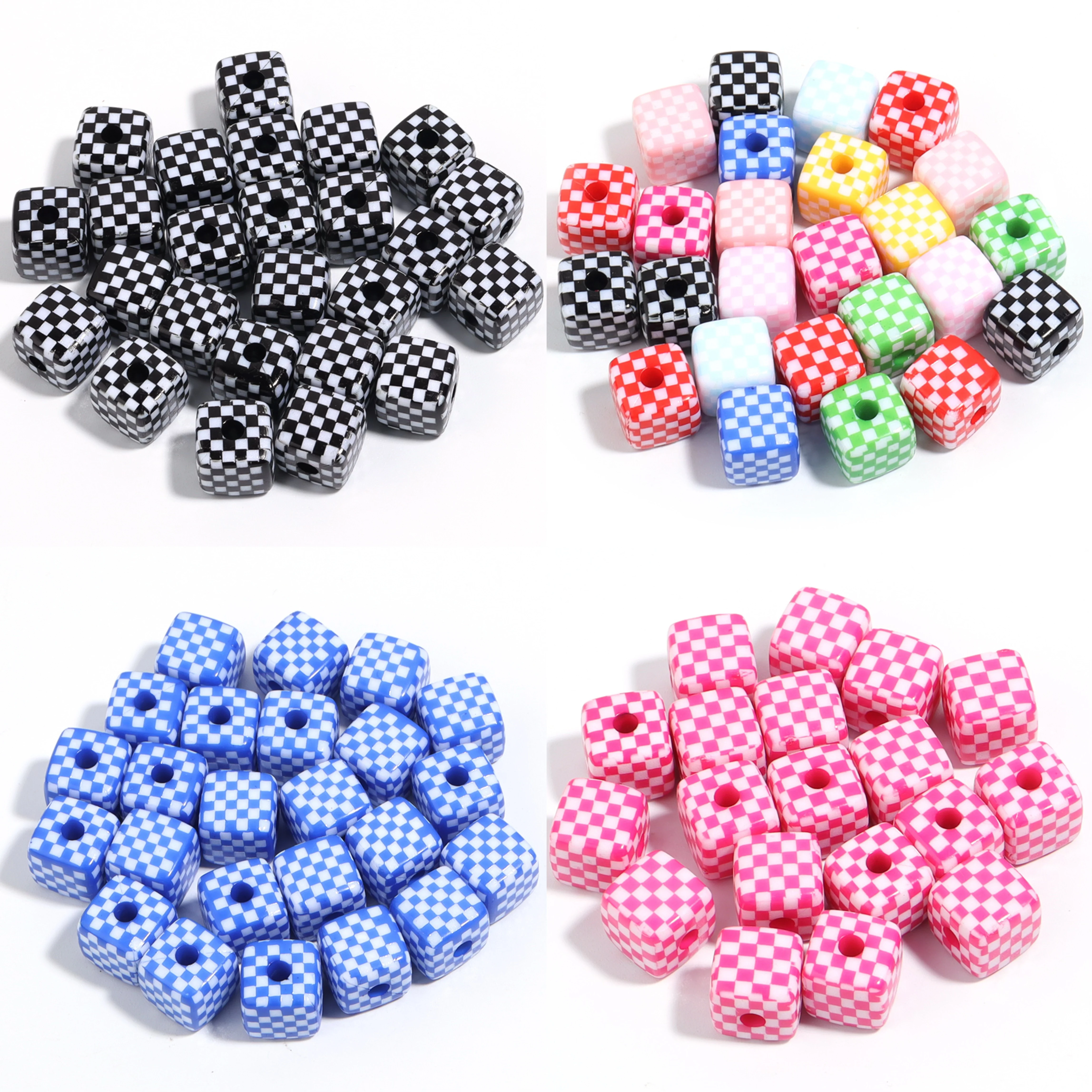 10pcs/lot 13mm Colorful Acrylic Beads Square Checkered Pattern Beads Loose Spacer Beads For Jewelry Making DIY Bracelet Necklace