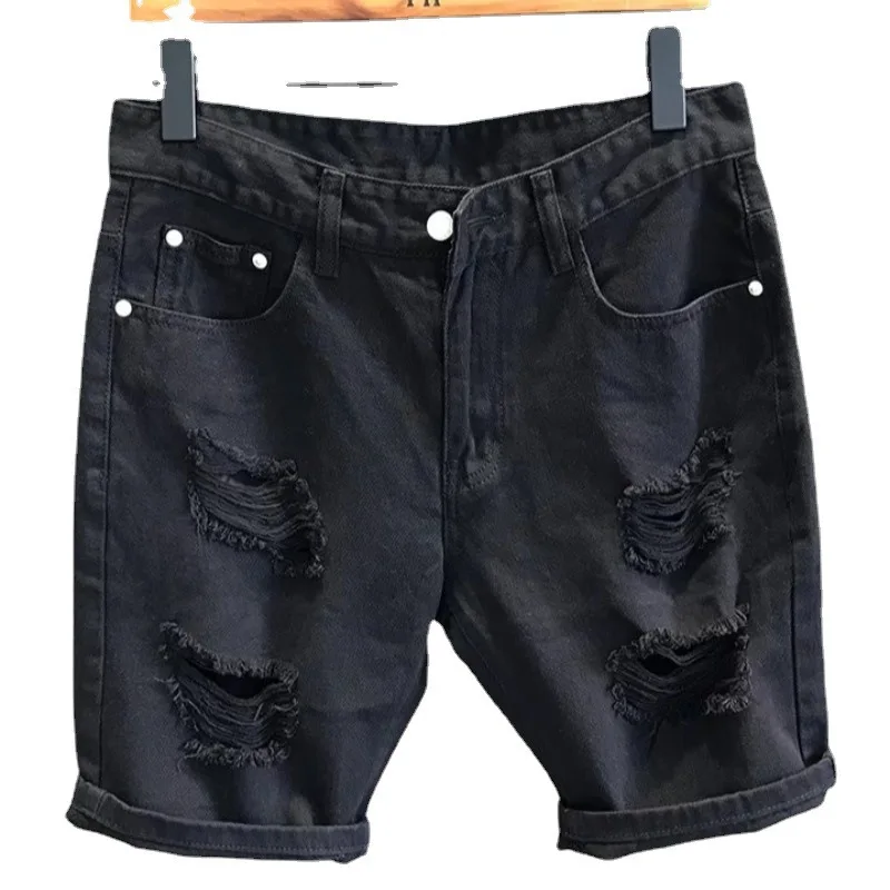 summer men\'s White hole Shorts fashion Scratched Beggar Jogger 5 points short pants