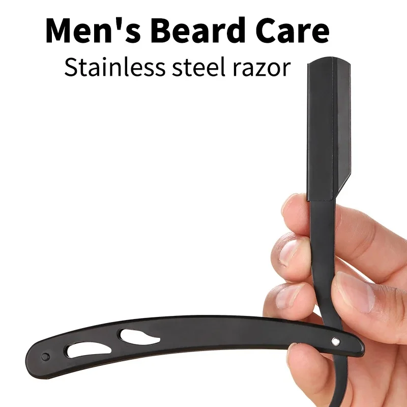 Men's Stainless Steel Straight Razor with Folding Shaving Knife Barber Tools Hair Razor And Blades Straight Razor Holder