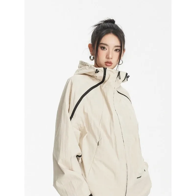 

Deeptown Japanese Y2k Windbreaker Jacket Women Hooded Zip-up Oversize Anorak Vintage Streetwear Techwear Jackets Harajuku Tops