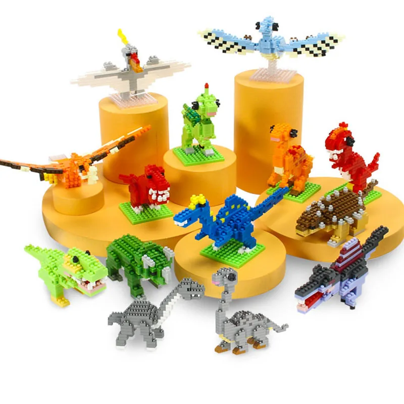 Mini Animals Building Blocks 3D Dinosaur Tyrannosaurus rex Velociraptor Diamond Miniature Figures Model Children Educational Toy