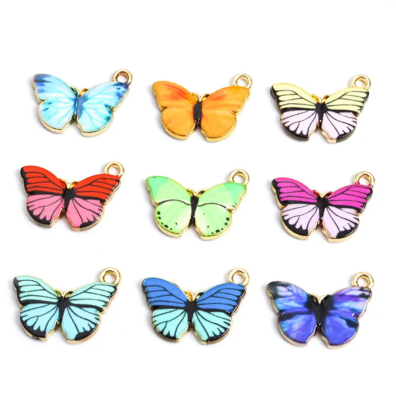 10Pcs Kleurrijke Vlinder Emaille Bedels Trend Afdrukken Multicolor Vlinders Hanger Diy Sieraden Leuke Oorbellen Ketting Armband