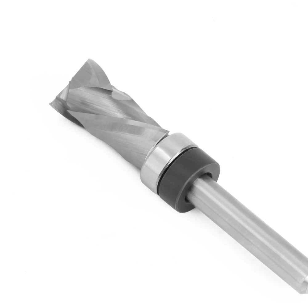 LAVIE Bearing Ultra-Performance Compression Flush Trim Solid Carbide CNC Router Bit for Woodworking End Mill 1/4 Inch Shank