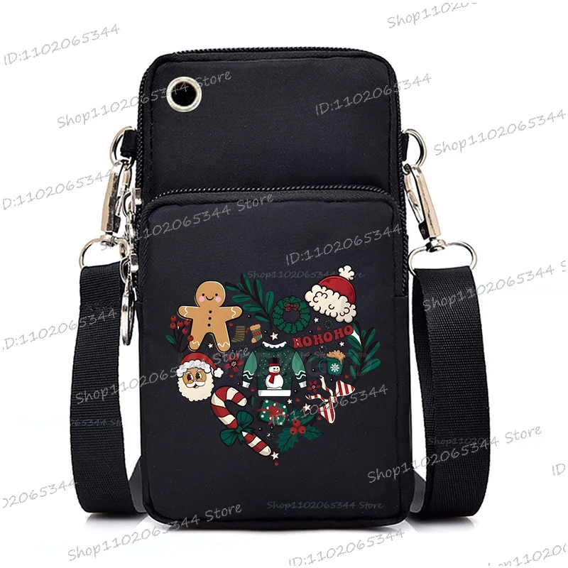 الكرتون إِلْكَة عيد الميلاد طباعة حقائب كروسبودي للنساء الرجال مضحك السنة الجديدة حقيبة الهاتف المحمول الصغيرة عيد ميلاد سعيد حقائب كتف
