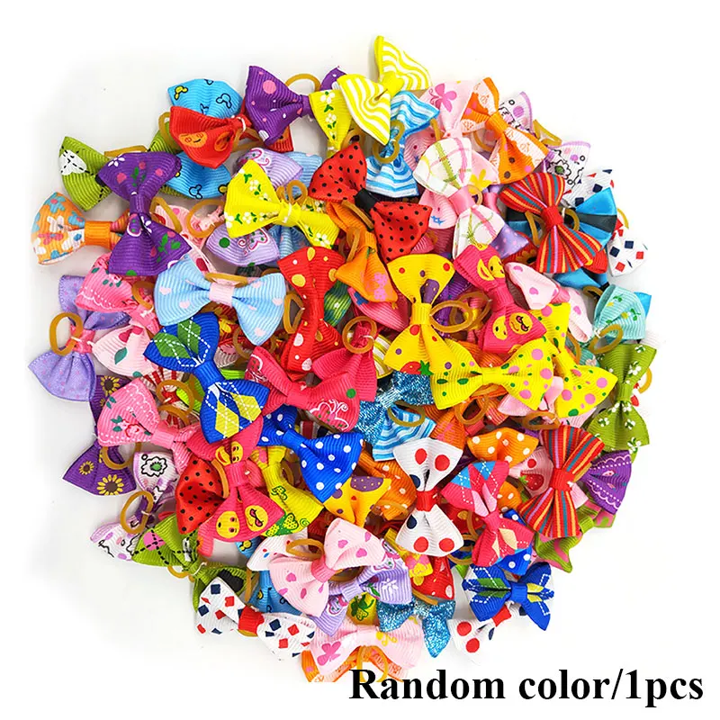 Pet Flower Head Hair Bows Small Pog Grooming Accessories Dog Bowknot Rubber Band PPet Rubber Band Fashion Random 1pc Cute