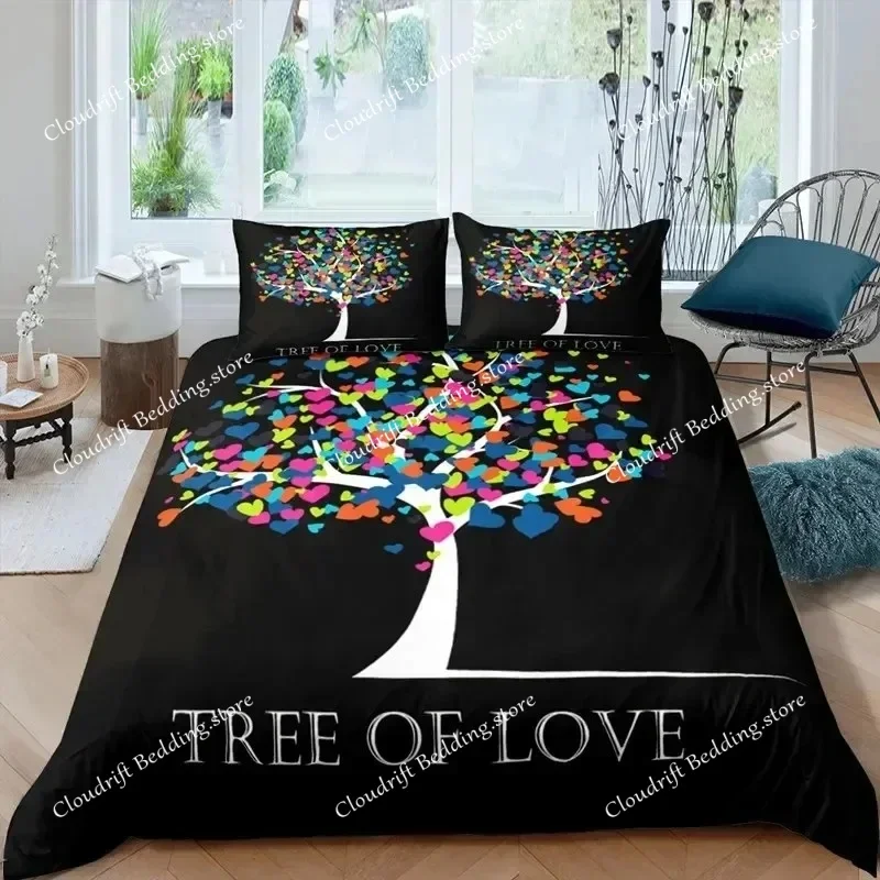 Tree of Life Duvet Cover King Botanical Branches Leaves Bedding Set Microfiber Psychedelic Mysterious 3D Print Quilt Cover