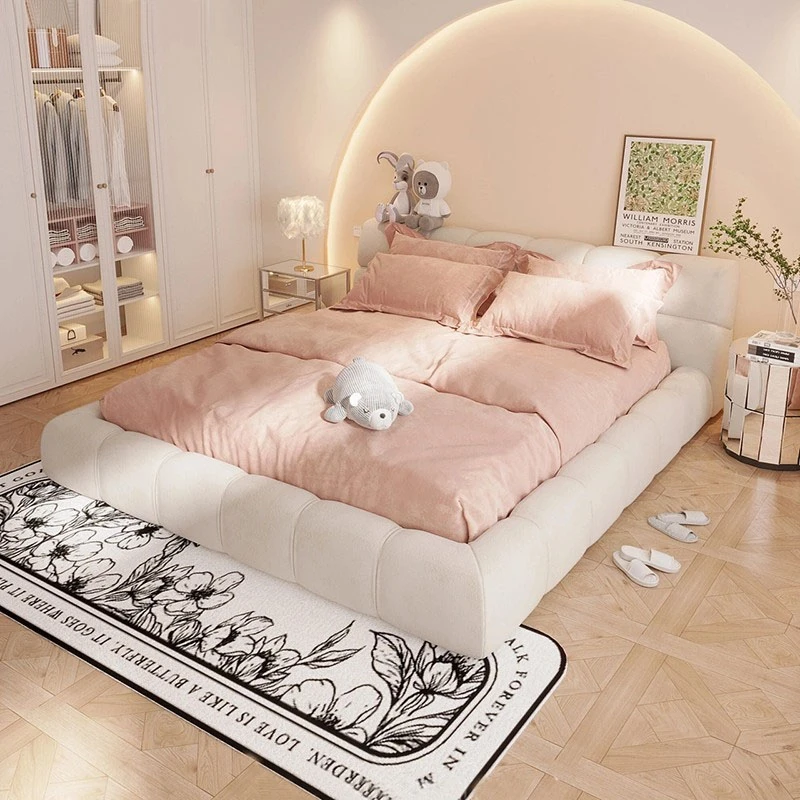 

Luxury Wood Double Bed High End Italian Sleeping Design Twin Double Bed Floor Girls European Cama Box Casal Bedroom Furniture