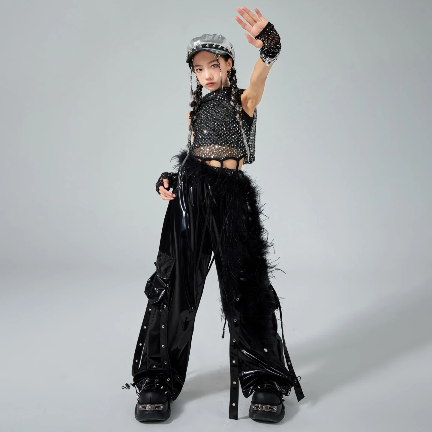 Dziecięce stroje K-pop, cekinowa bluzka, spodnie dresowe dla dziewczynek, odzież do tańca jazzowego, fajny kostium do tańca hip-hop dla dzieci, odzież uliczna XS9983
