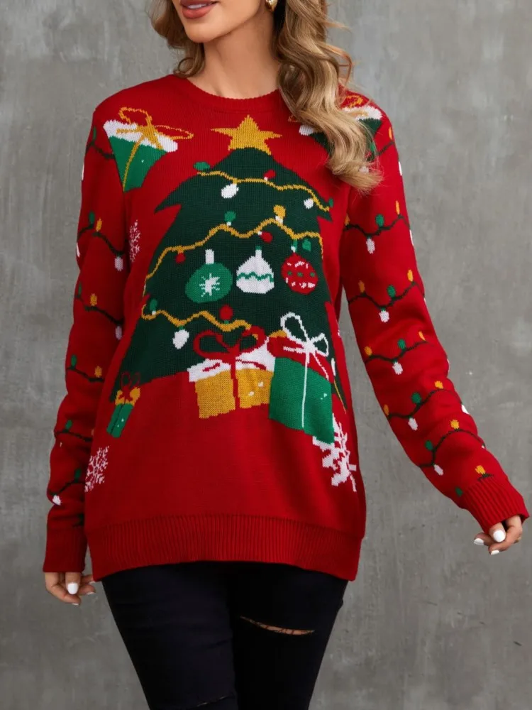 

Christmas Sweater Pullover Winter Clothes Woman Pulls Femmes All-match Loose Simple Style Comfortable Casual Home Clothing Tops