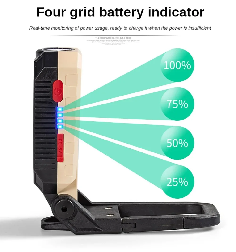 1/2/5PCS Portable LED COB Work Light Rechargeable Flashlight Magnetic Waterproof Camping Lantern Magnet with Power Display