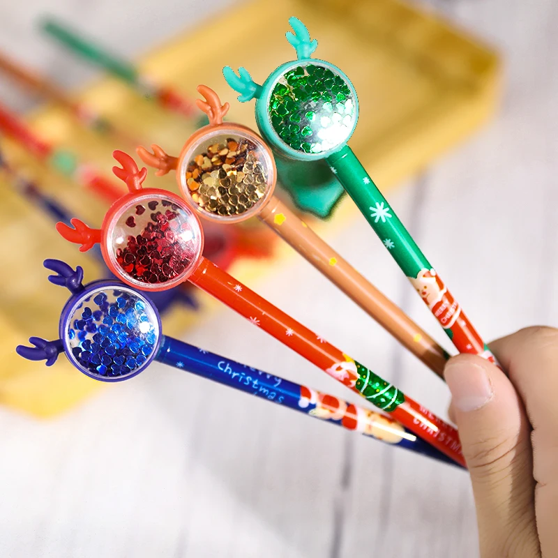 

5pcs Christmas Creative Elk Sequined Gel Pens Gift Smooth Writing Cute Signature Pen School Office Supplies Christmas Stationery
