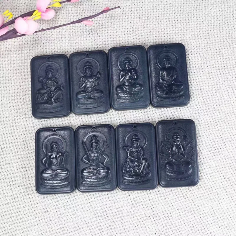 Twelve Zodiac Birth Buddha Hetian Pagoda Pendant Green Jade Eight Guardian Deities Hanging Ornament
