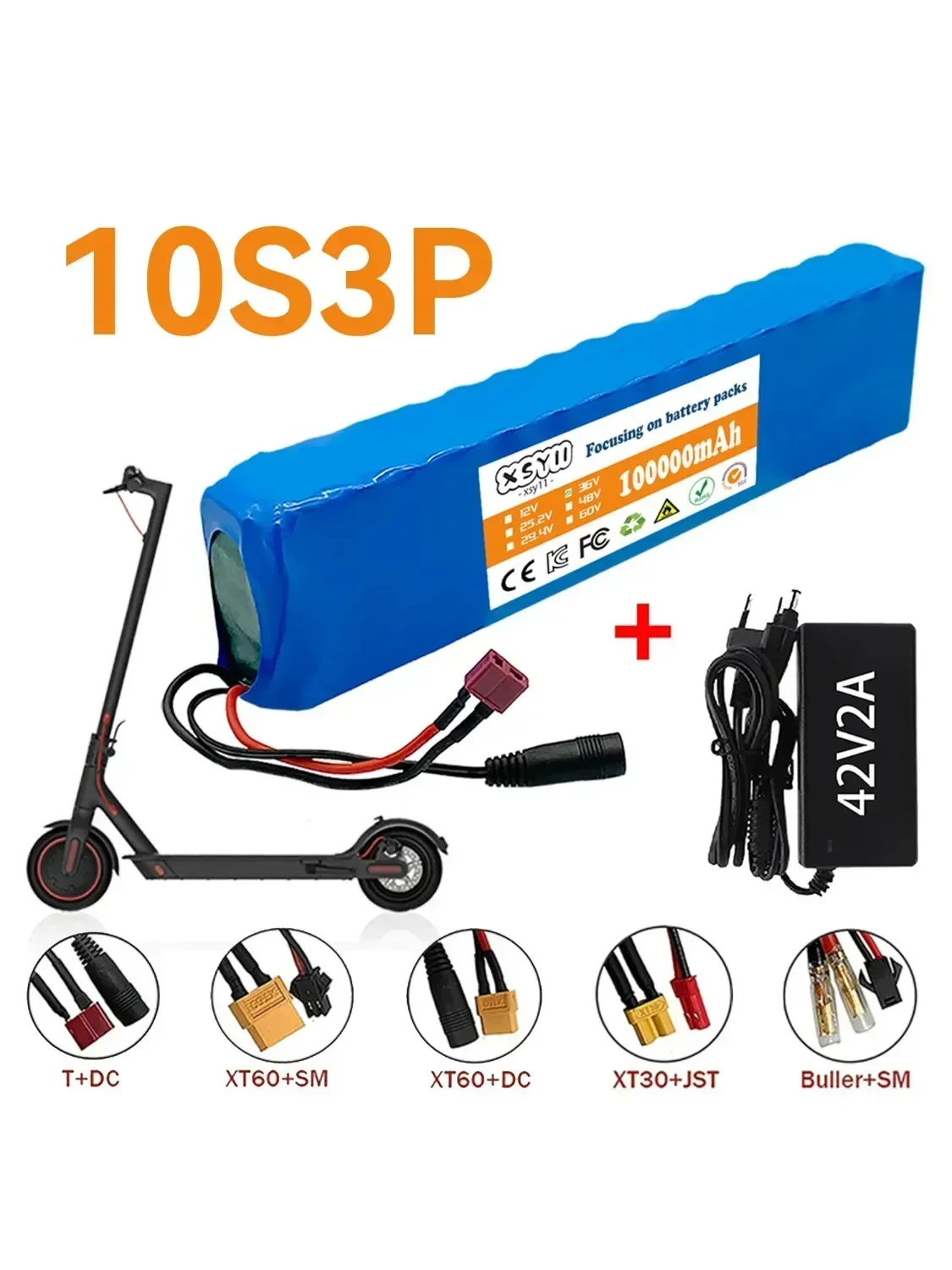 🥇 Batterie au Lithium Rechargeable 10S3P 36V 100Ah 18650, puissance 500W modifiée pour vélo, scooter électrique, véhicule BMS + chargeur 42V