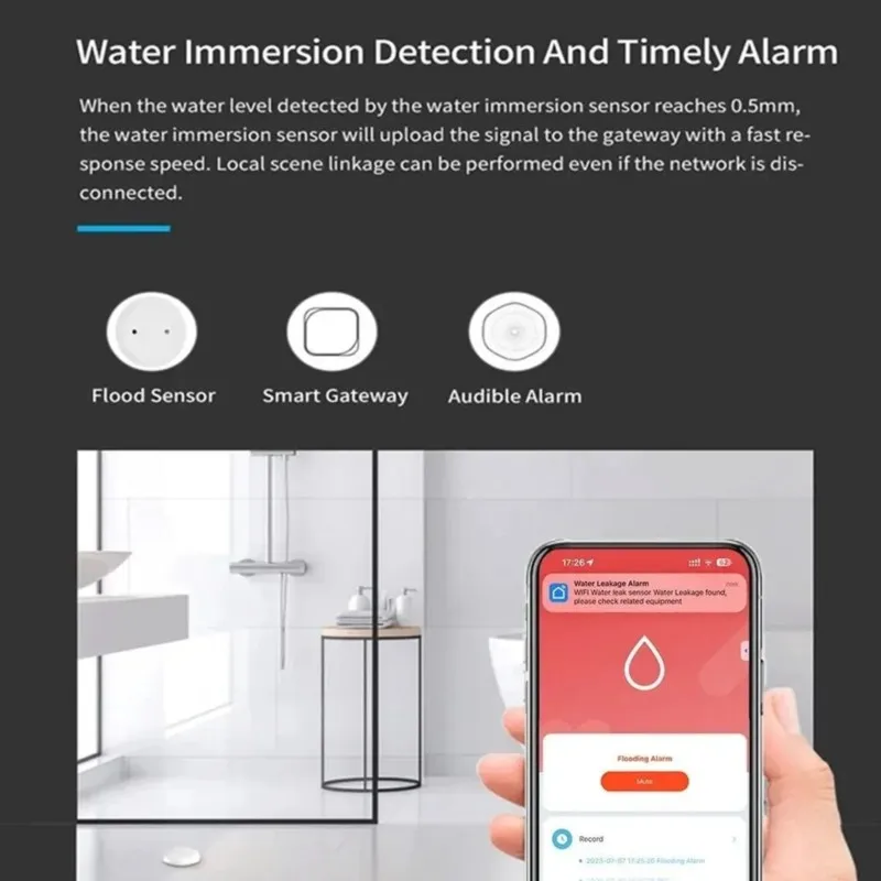 [NEW!A93G】 Tuya Zigbee Water Detector Sensor Flood Leak Monitoring App Controller For Kitchen Bathroom IP66 Waterproof