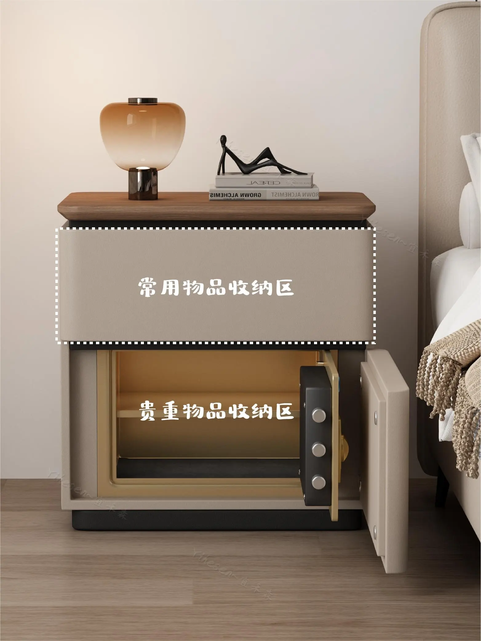 Nightstand and safe integrated home bedroom anti-theft gadget replacing solid wood for luxury bedside storage