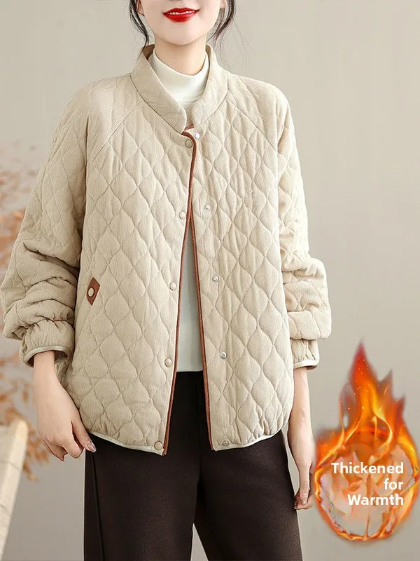 

Women's Cotton Jaet ort Sle Stand Collar Autumn Winter Casual Faion New Chinese Sle Thiened Long Sve Coat