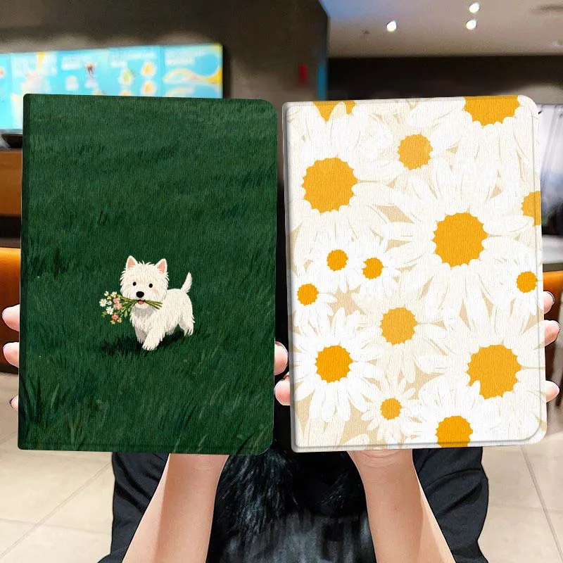 

Cartoon White Dog Flower Tablet Case For Lenovo Xiaoxin Legion Pad Tab Pro GT Y700 Gen4 2 11 P11 M10 K10 3rd Plus Gen Gift