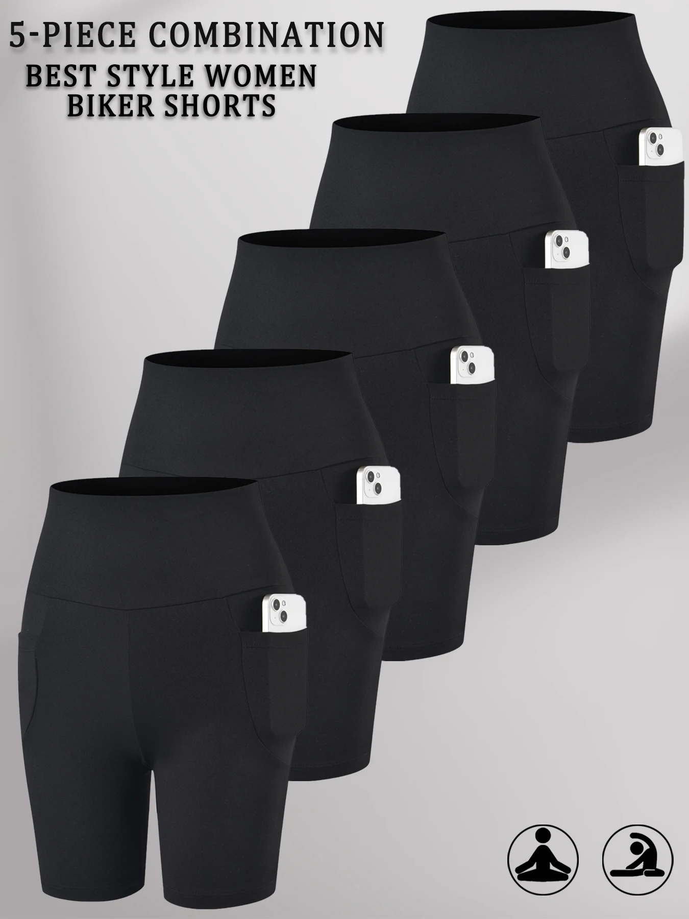 

5 Pack High Waisted Biker For Women With Pockets Tummy Control No See Through Workout Running Yoga Push Up Gym Fitness Shorts