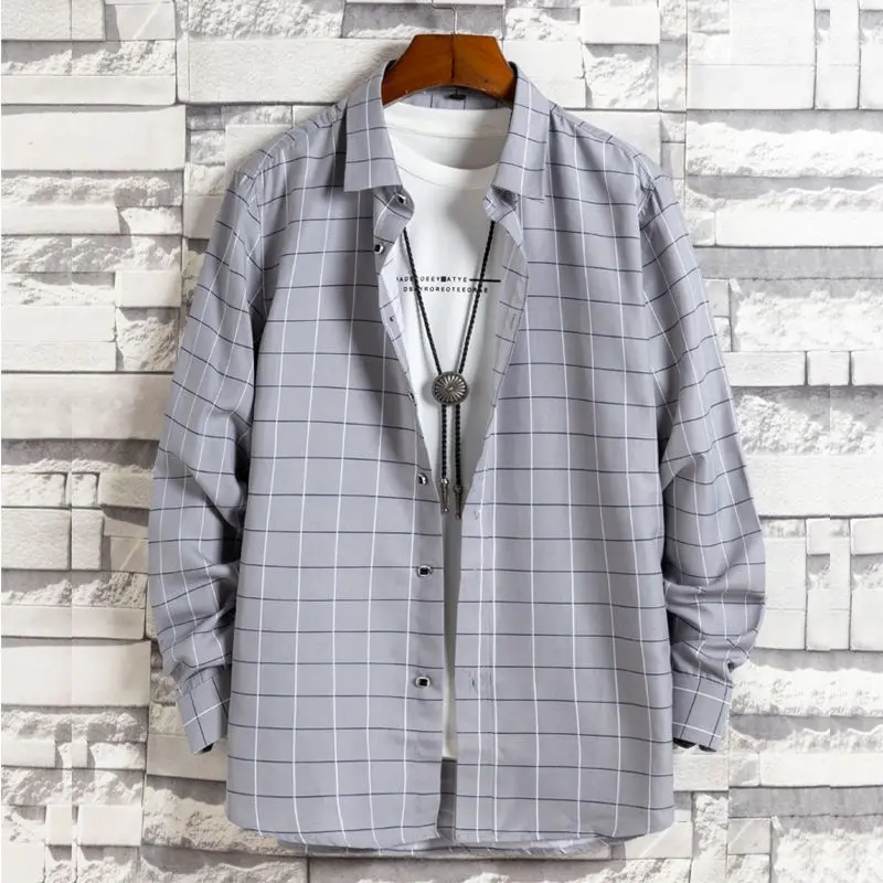 

2023 New Summer Trendy Men's Loose Fitting Casual Lapel Striped Patchwork Buttons Minimalist Oversize Men's Long Sleeved Shirt